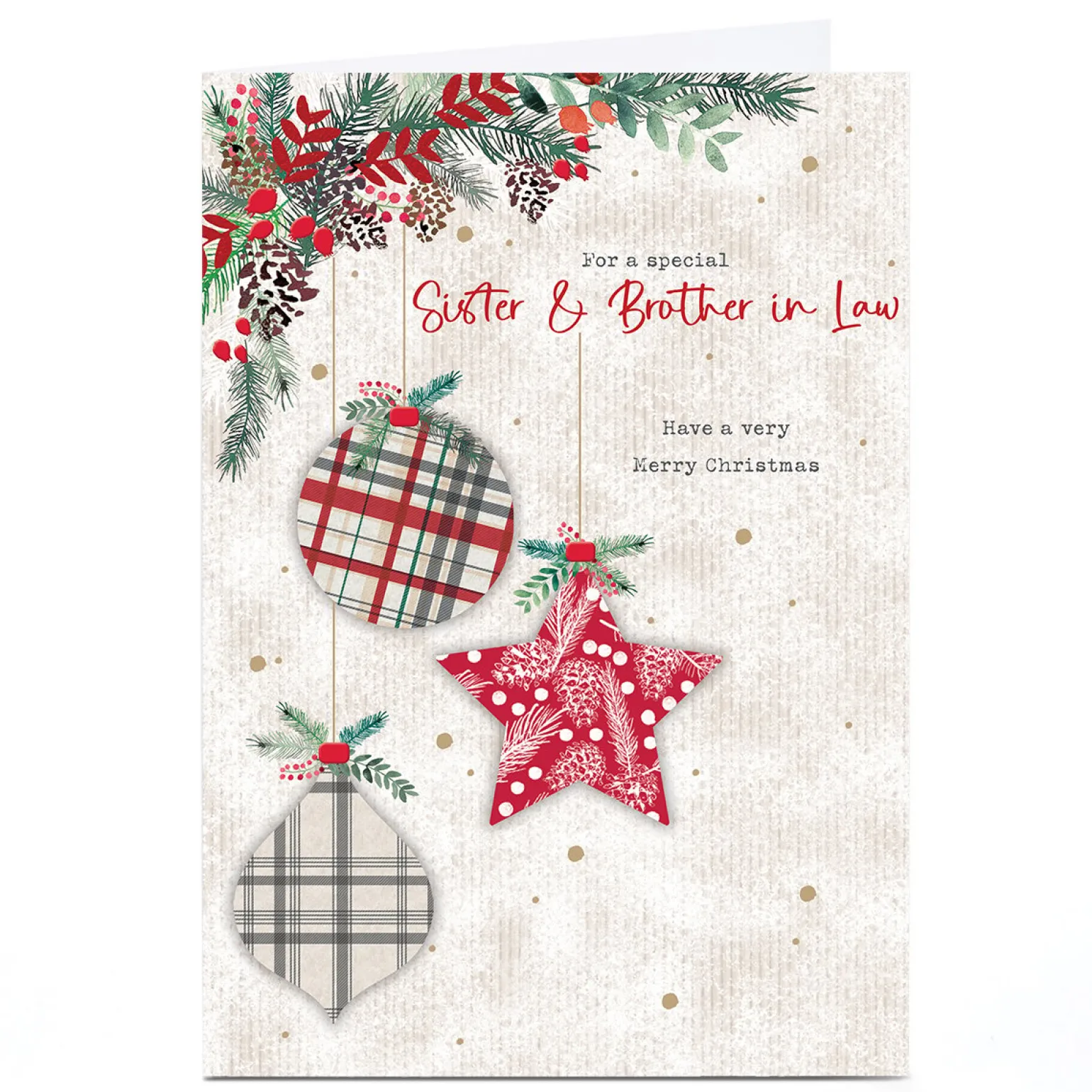 Personalised Christmas Card - Patterned Baubles, Sister & Brother-in-Law