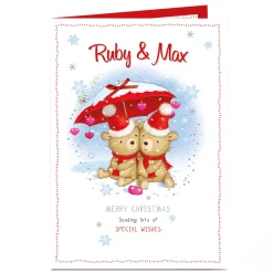 Personalised Christmas Card - Bears Under A Snowy Umbrella