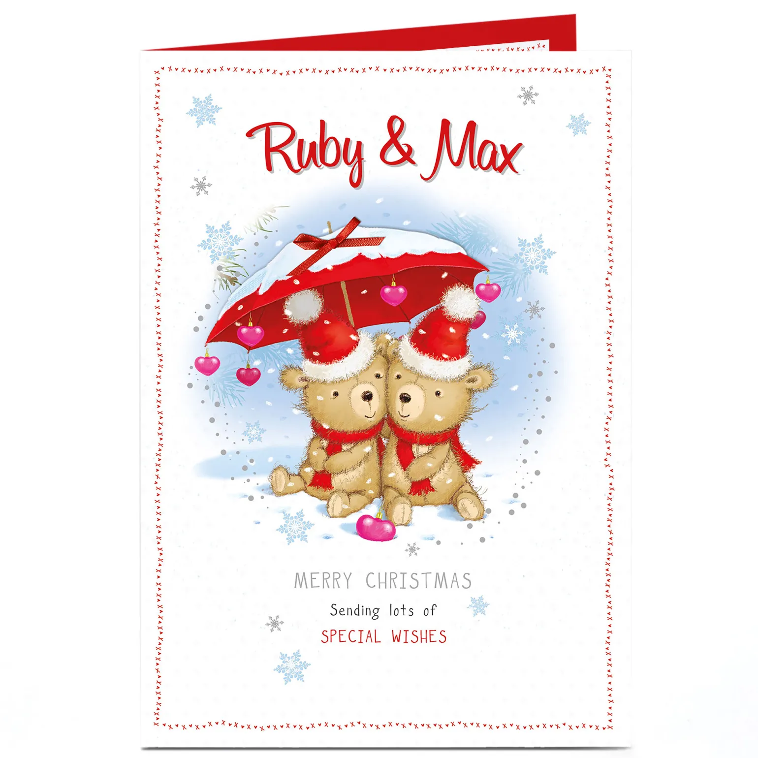 Personalised Christmas Card - Bears Under A Snowy Umbrella