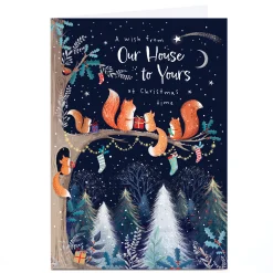 Personalised Christmas Card - Family of Squirrels Tree with Presents, From Our House to Yours