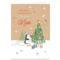 Personalised Christmas Card - An Extra Special Christmas Penguin and Tree, Nan