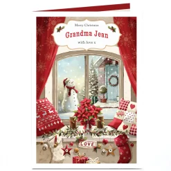 Personalised Christmas Card - Snowman at the Window