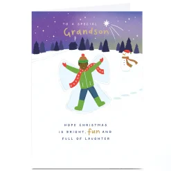 Personalised Christmas Card - Boy Making Snow Angels, Grandson