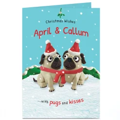 Personalised Christmas Card - Pugs and Kisses Any Name