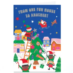Personalised Christmas Card - Elves Decorating Tree, From Our House to Yours