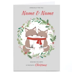 Personalised Christmas Card - Festive Foxes, Any 2 Names