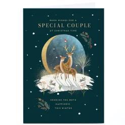 Personalised Christmas Card - Deer in Front of Moon, Special Couple