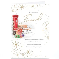 Personalised Christmas Card - Postbox Bench and Presents, Friend
