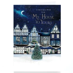 Personalised Christmas Card - Night Sky Village Scene, From Our House to Yours
