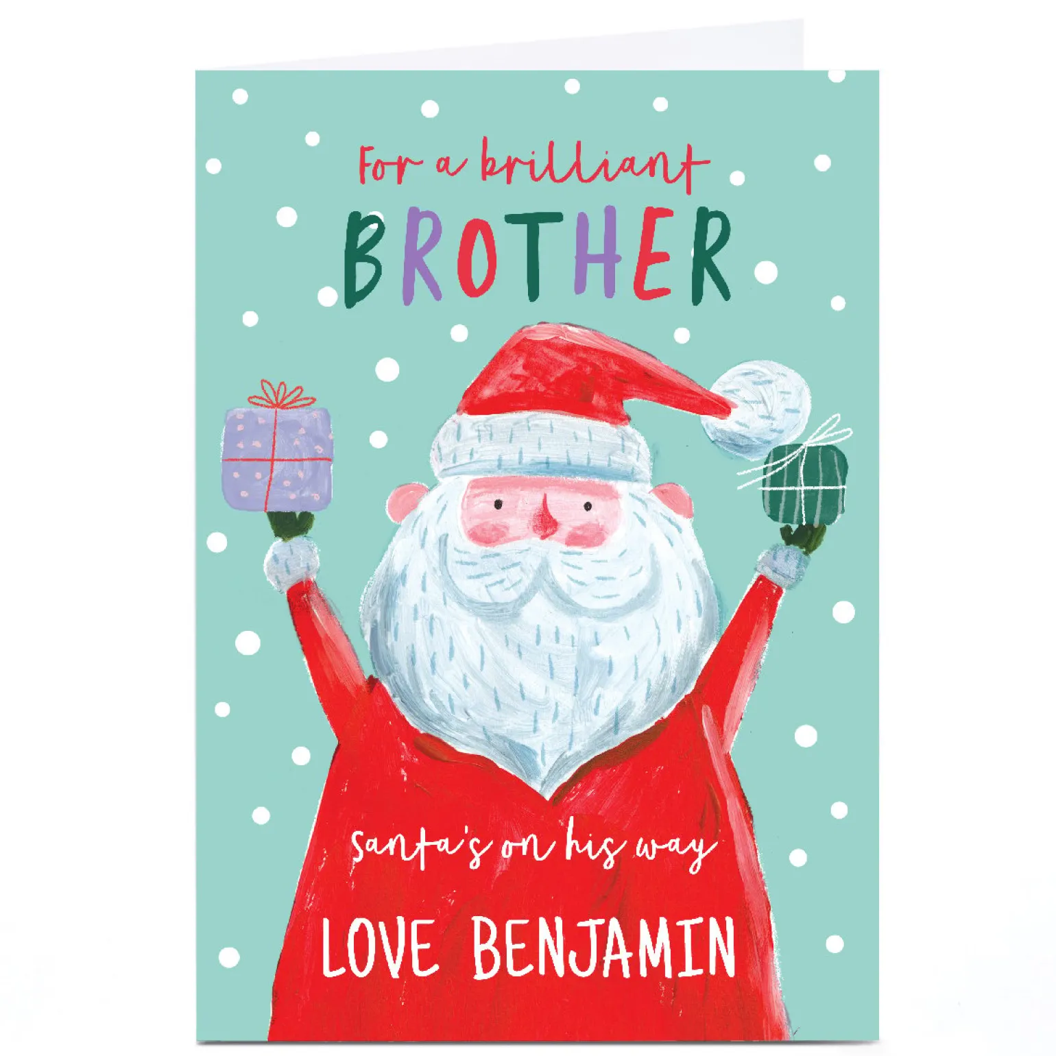 Personalised Christmas Card - Santa's on His Way, Brother