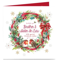 Personalised Christmas Card - Robin Wreath Brother and Sister-In-Law