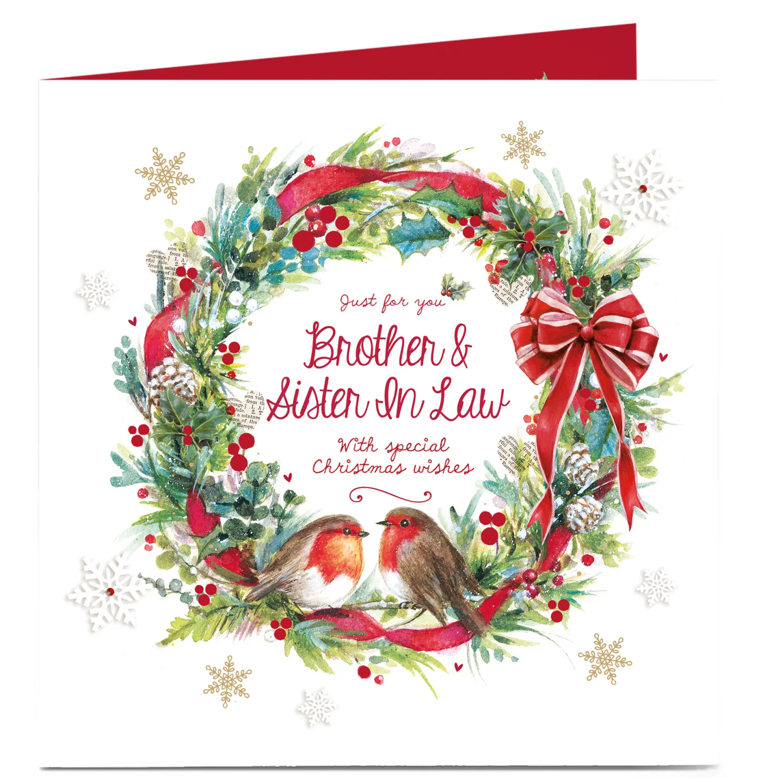Personalised Christmas Card - Robin Wreath Brother and Sister-In-Law