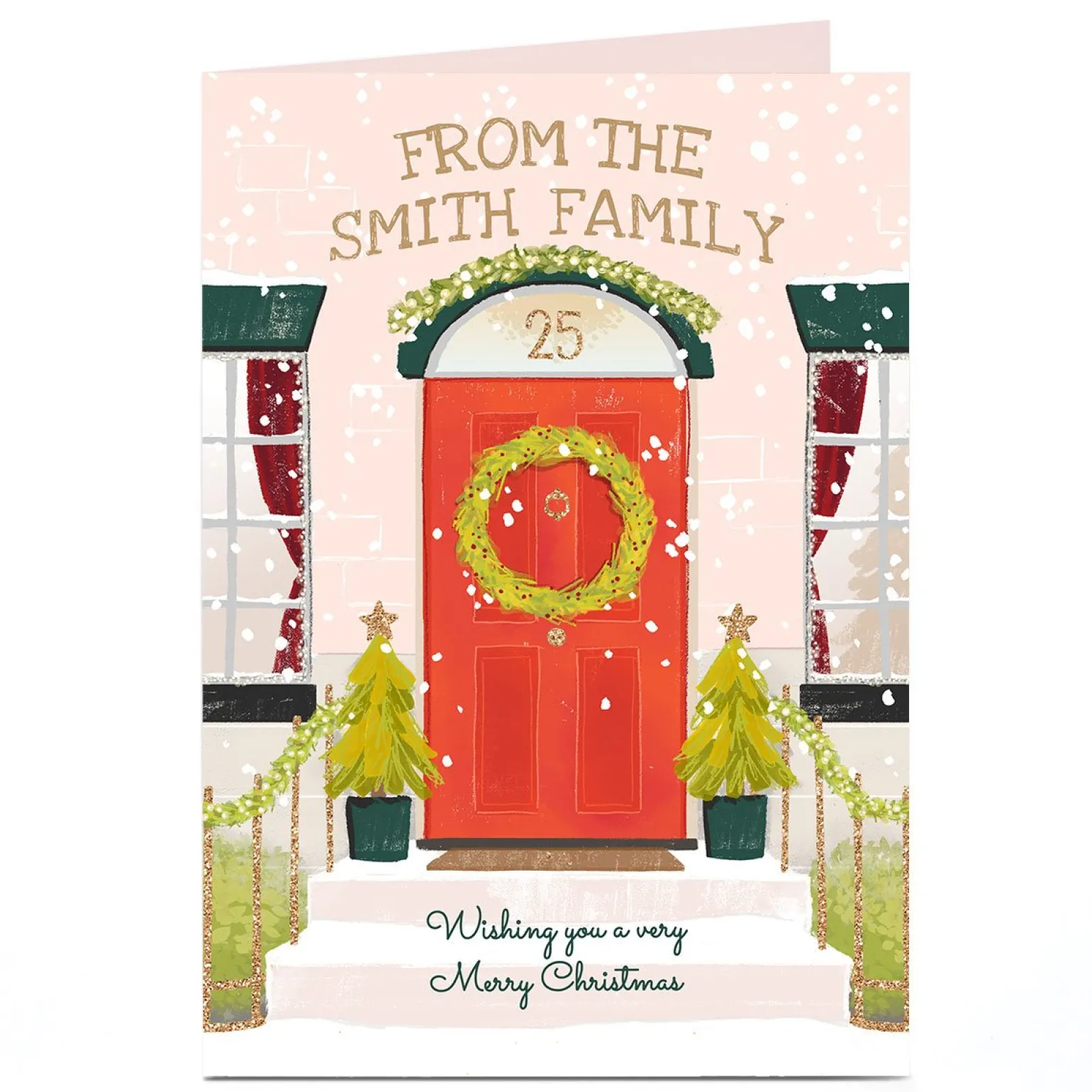 Personalised Christmas Card - From The Family, Red Door