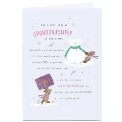 Personalised Christmas Card - Cute Bear with Snowman and Present, Granddaughter