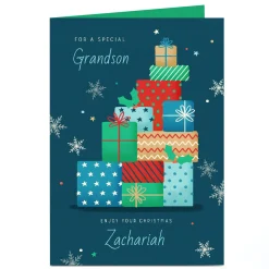 Personalised Christmas Card - Box of Presents Blue