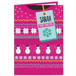 Personalised Christmas Card - Pink Christmas Jumper