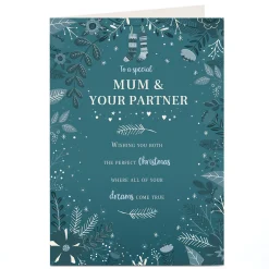 Personalised Christmas Card - Teal Floral Border