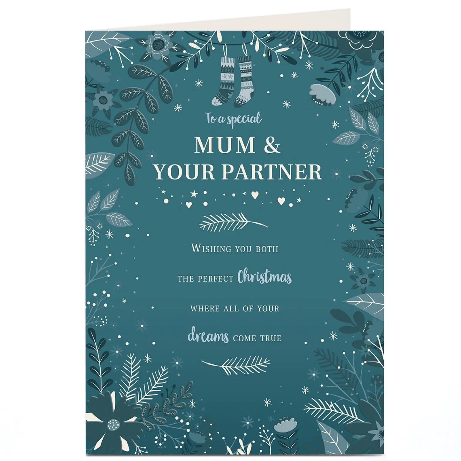 Personalised Christmas Card - Teal Floral Border