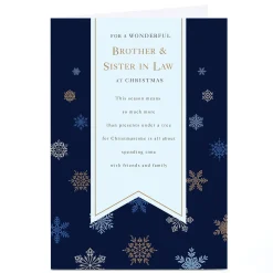 Personalised Christmas Card - Navy Blue With Snowflakes, Brother & Sister-in-Law