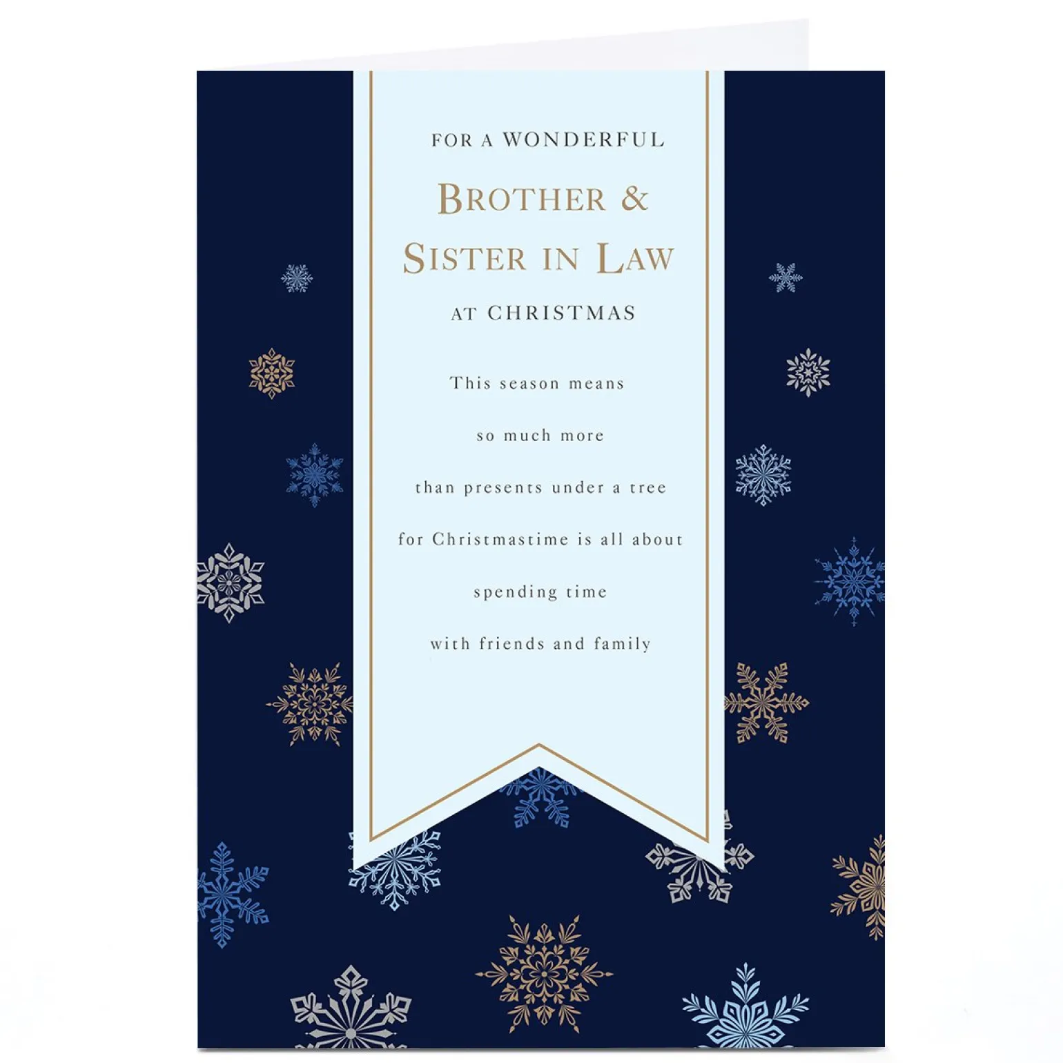 Personalised Christmas Card - Navy Blue With Snowflakes, Brother & Sister-in-Law