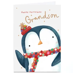 Personalised Christmas Card - Cute Penguin, Grandson