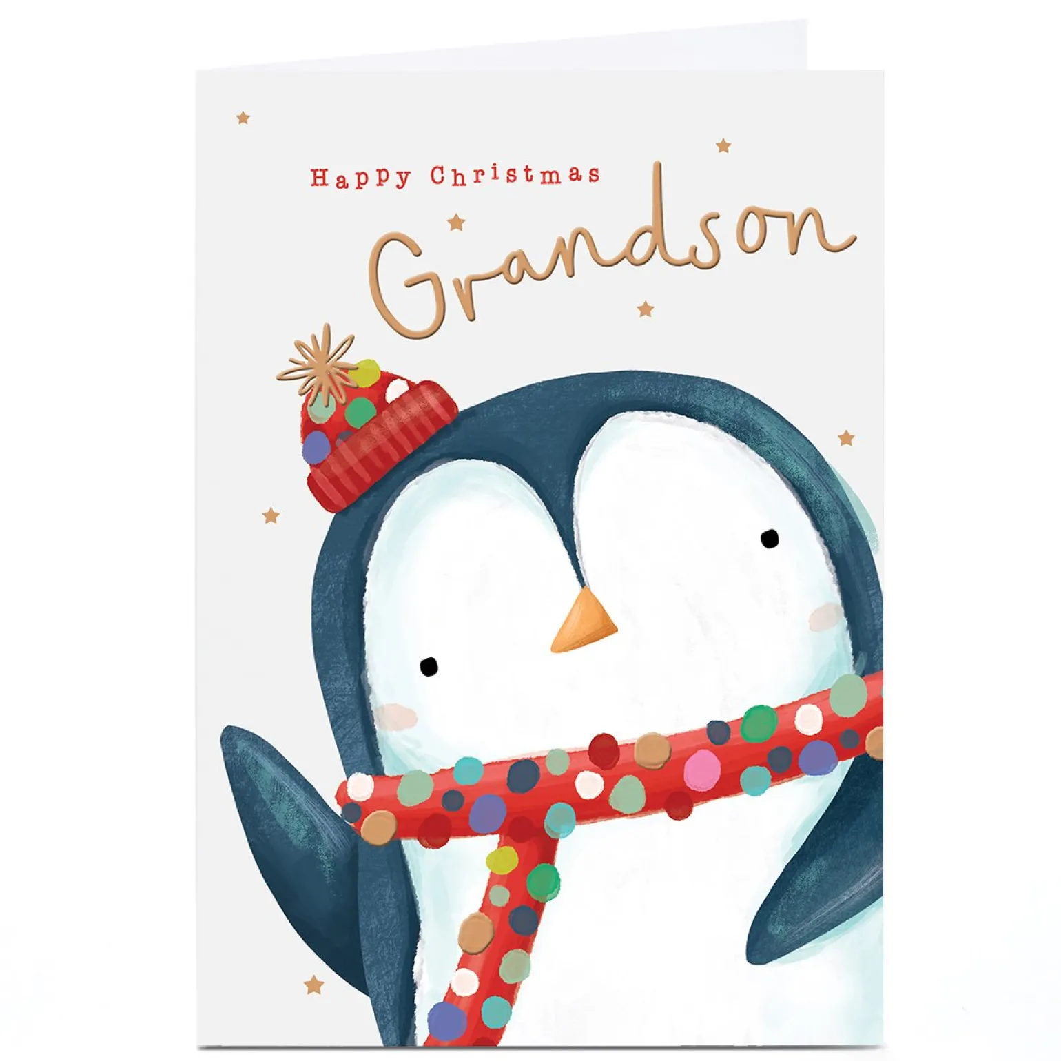 Personalised Christmas Card - Cute Penguin, Grandson