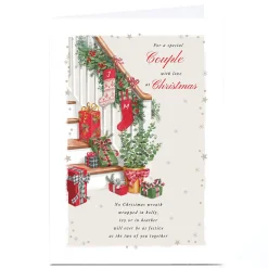 Personalised Christmas Card - Stockings on Stairs, Couple
