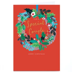Personalised Christmas Card - Red with Christmas Wreath, Special Couple