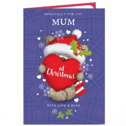 Personalised Christmas Card - Hugs Bear in Santa Hat