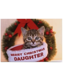 Personalised Christmas Card - Christmas Cat - Daughter