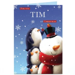 Personalised Christmas Card - Penguins & A Snowman