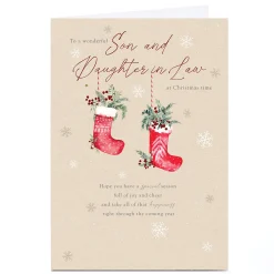 Personalised Christmas Card - Pair of Stockings, Son & Daughter in Law