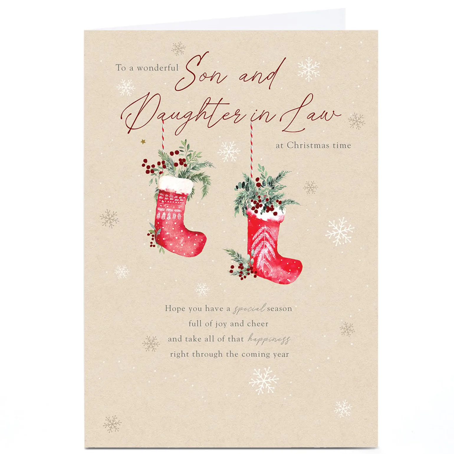 Personalised Christmas Card - Pair of Stockings, Son & Daughter in Law