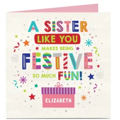 Personalised Christmas Card - Bright Festive Fun, Sister