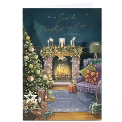 Personalised Christmas Card - Cosy Living Room, Son & Daughter in Law