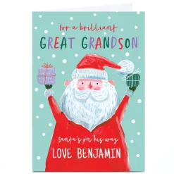 Personalised Christmas Card - Santa's on His Way, Great Grandson