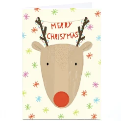 Personalised Christmas Card - Reindeer Merry Christmas Antlers