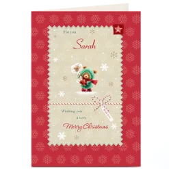 Personalised Christmas Card - Bear With Flower