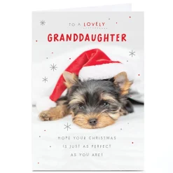 Personalised Christmas Card - Puppy in Santa Hat, Granddaughter