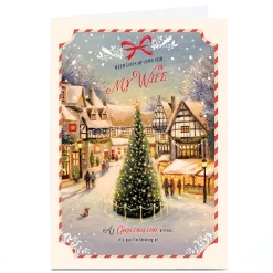 Personalised Christmas Card - Snowy Village Scene, Wife