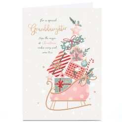 Personalised Christmas Card - Pastel Sleigh with Presents, Granddaughter