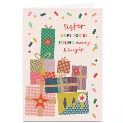 Personalised Christmas Card - Colouful Presents, Sister