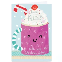 Personalised Christmas Card - Cute Mug of Hot Chocolate, Niece