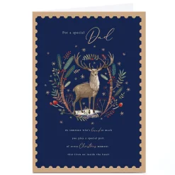 Personalised Christmas Card - Navy Blue with Stag, Dad