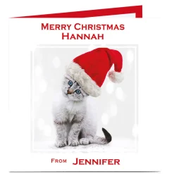 Personalised Christmas Card - Santa Hat Kitten