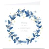 Personalised Christmas Card - Blue Wreath Thinking Of You At Christmas And Always