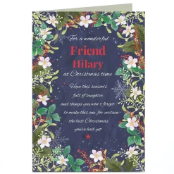 Personalised Christmas Card - Floral Border, Friend