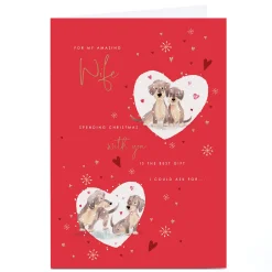 Personalised Christmas Card - Cute Dogs in Hearts, Wife