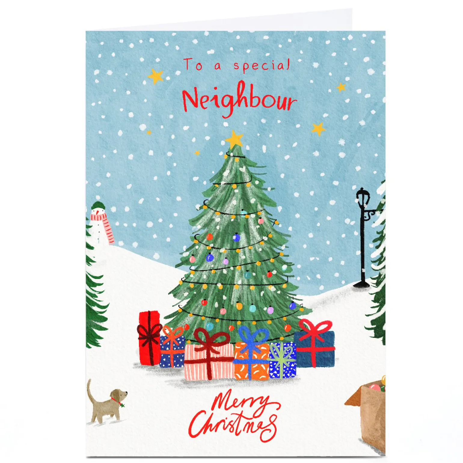 Personalised Christmas Card - Snowy Christmas Tree, Neighbour