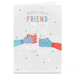 Personalised Christmas Card - Gloved Hands with Hot Drinks, Friend